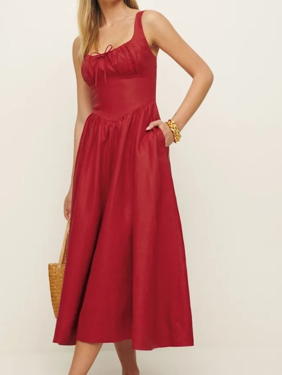 Reformation Dresses & Skirts - Reformation Balia Linen Dress Red - Size 2